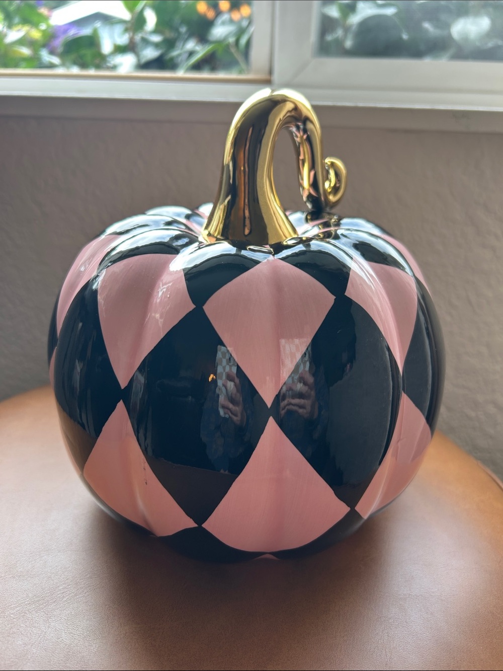 Harlequin Checkered Halloween Fall Pumpkin designer pink and black - Picture 4 of 5